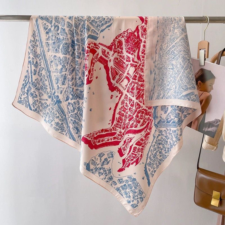 [90cm Large Square Scarf] French Retro Niche Tube Top Silk Scarf Elegant Sun Protection Shawl - Bellaward Fashions