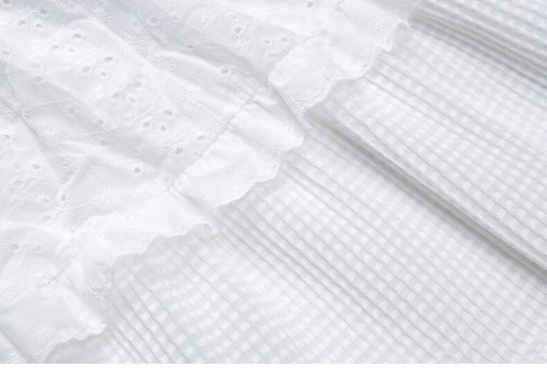 One-Line Collar Waist Top/Lace Puffy Long Skirt - Bellaward Fashions