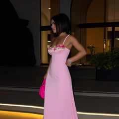 Pink Satin Floral Dress
