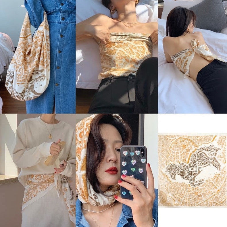 [90cm Large Square Scarf] French Retro Niche Tube Top Silk Scarf Elegant Sun Protection Shawl - Bellaward Fashions