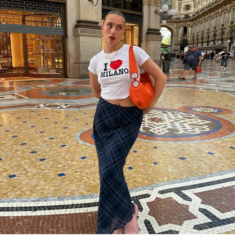 Klalien European and American Style Plaid Mid-Length skirt - Bellaward Fashions